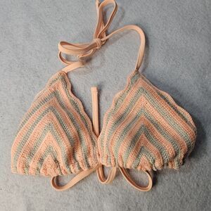 Wild Fable Orange & Gray Crotchet Triangle Bikini Top Sz XS 0-2 Beach
